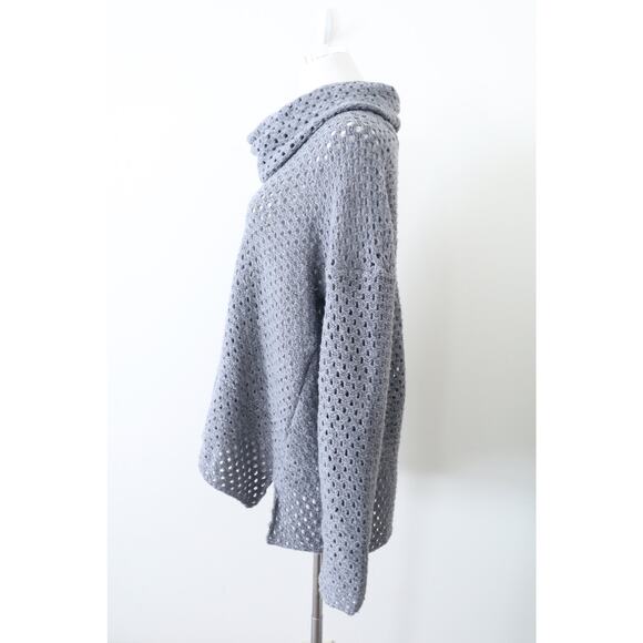 James Perse Size 4 / XL Marina Cowl Neck Sweater Gray Open Knit Wool Blend - Picture 7 of 12